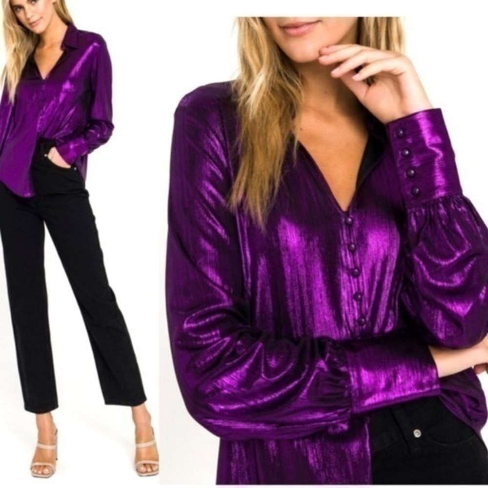 Endless Rose Button Down Metallic Blouse Top Size XS